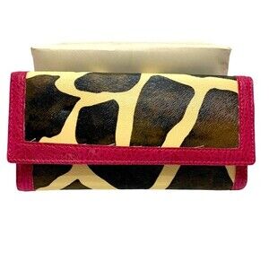 Faux Leather Cow Print with Fuchsia Trim  Wallet